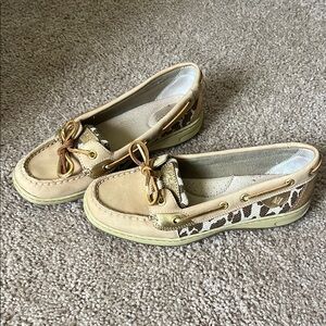 Beige and Gold with Leopard Print Boat Shoes